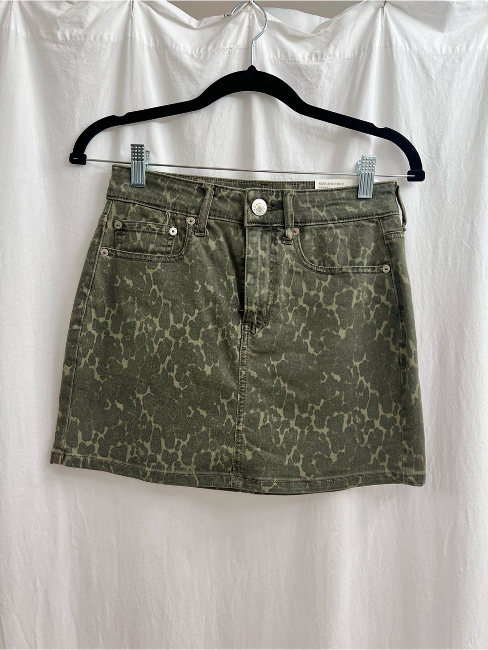 American Eagle Outfitters Olive Green Printed Denim Mini Skirt